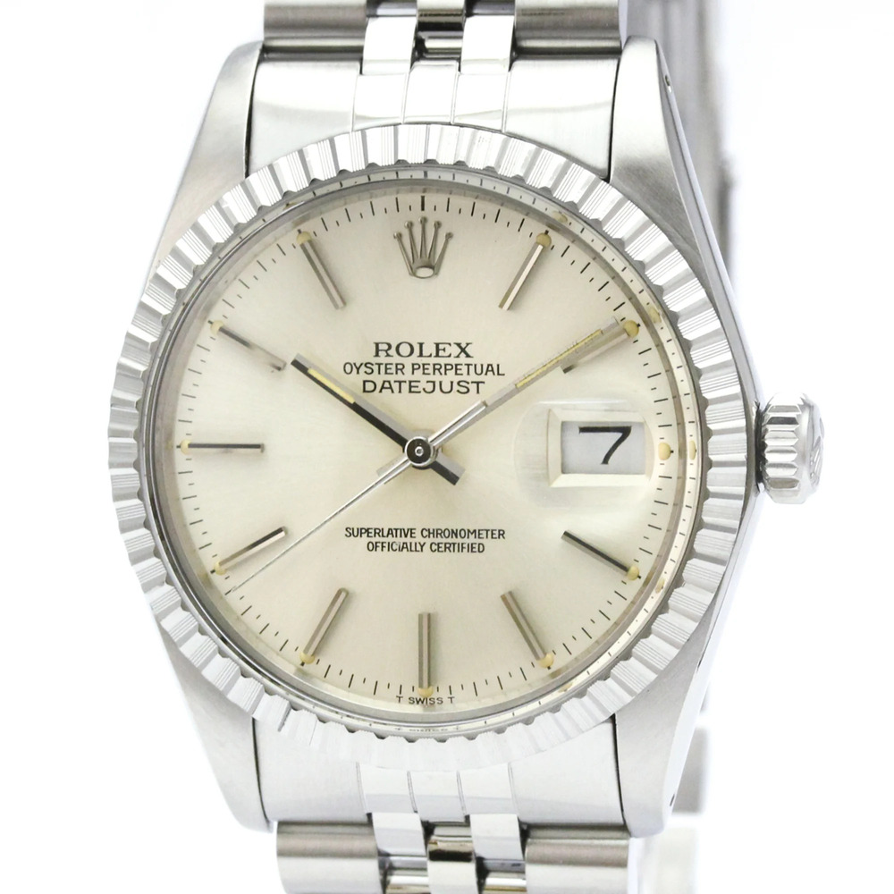 ROLEX Datejust 18K White Gold Steel Automatic Mens Watch 16030 Polished